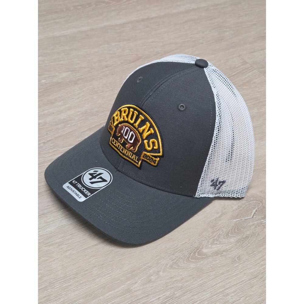Boston Bruins Hat ‘47 Brand Trucker Snapback Gray Centennial 100th NHL Cap NWT